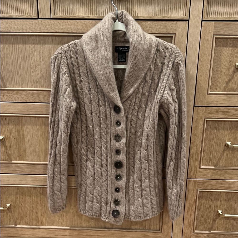 Lilypod 100 percent Cashmere Women's Shawl Collar Cardigan - Tan